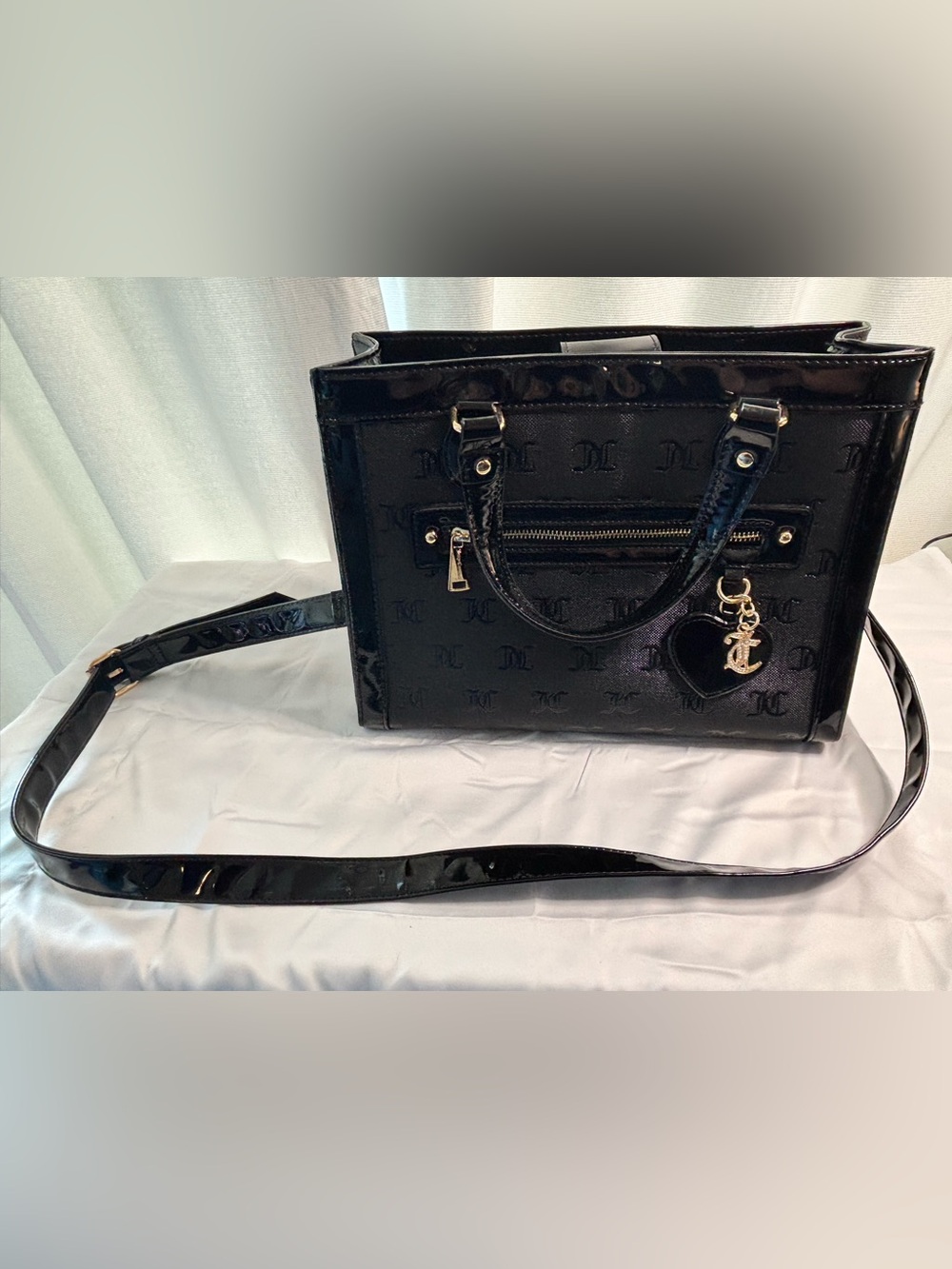 Juicy Couture Satchel Handbag with Bling Logo and Heart Charm